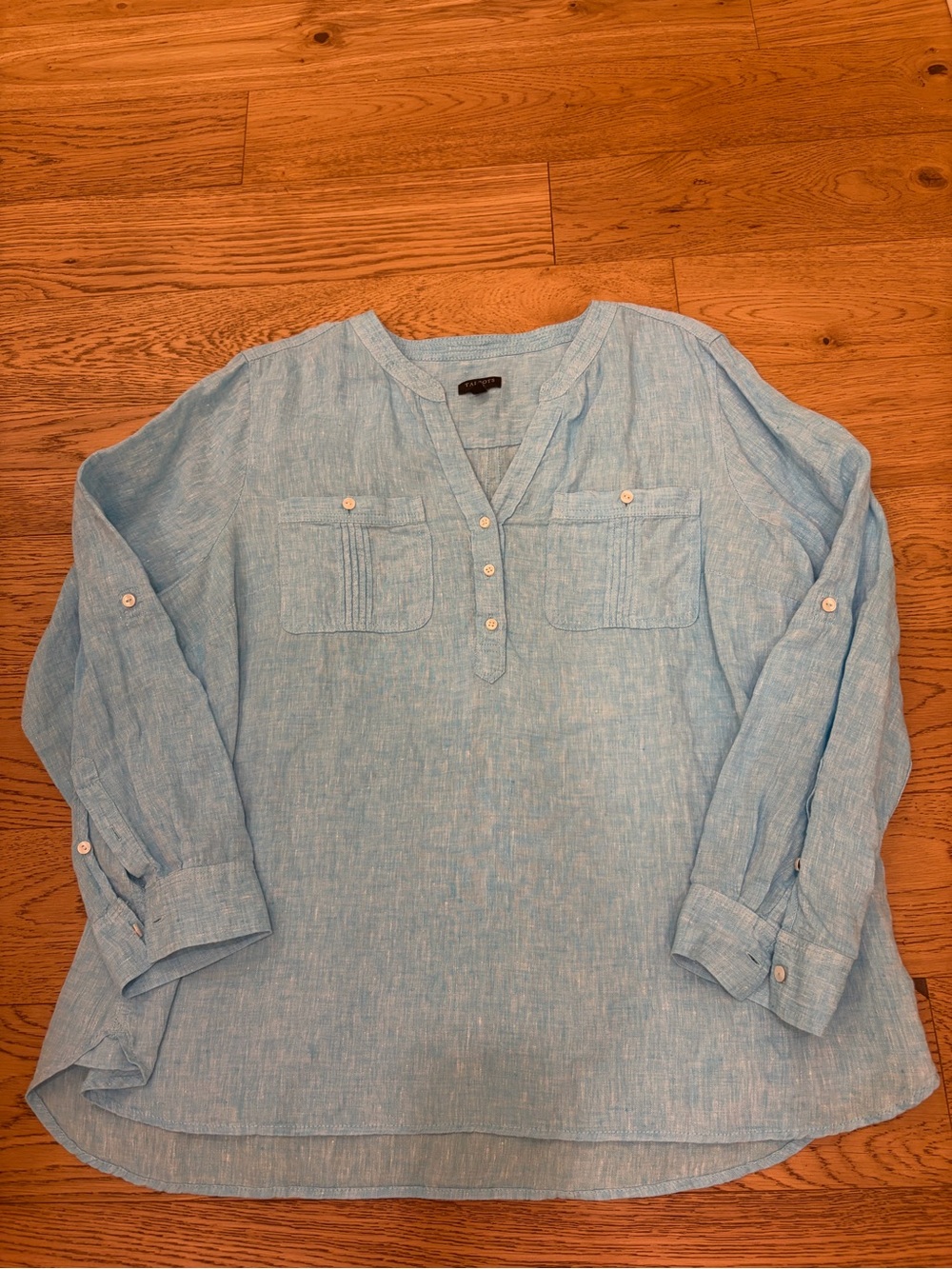 Talbots Petite Turquoise Blue 100% Linen Tunic size XLP